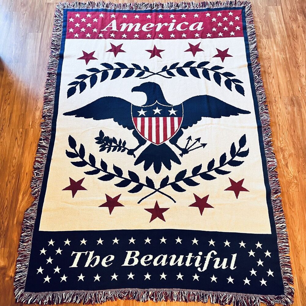 America The Beautiful Afghan Blanket Cotton 50"x65” Made in USA Riddle&Cockrell